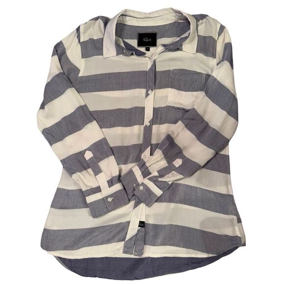Rails 100% Rayon Long Sleeve Button Sleeve Button Down Blue & White Striped Shir - Picture 4 of 10